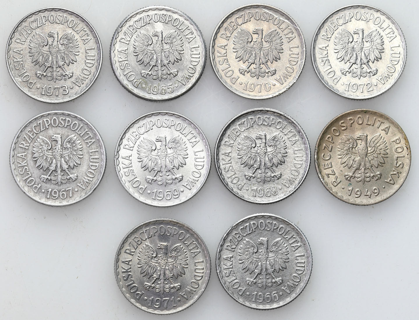 PRL. Zestaw monet 1 złotych 1949-1973 - 10 egzemplarzy