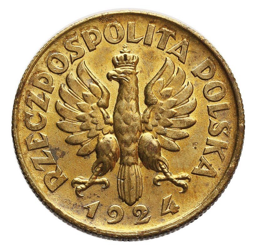 II RP. 2 złote 1924, głowa kobiety z kłosami, PRÓBA, mosiądz 
