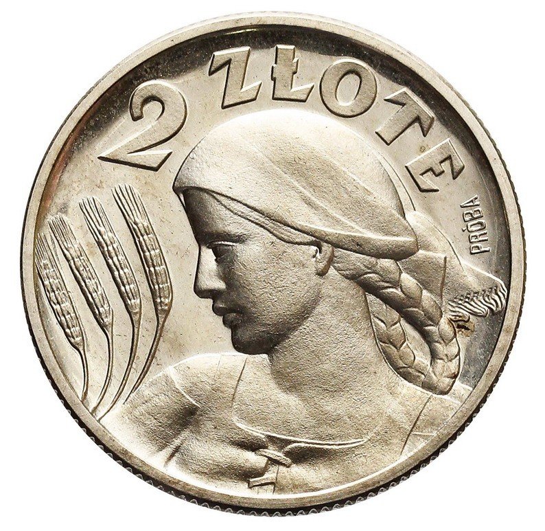 II RP. 2 złote 1927, głowa kobiety, PRÓBA, srebro