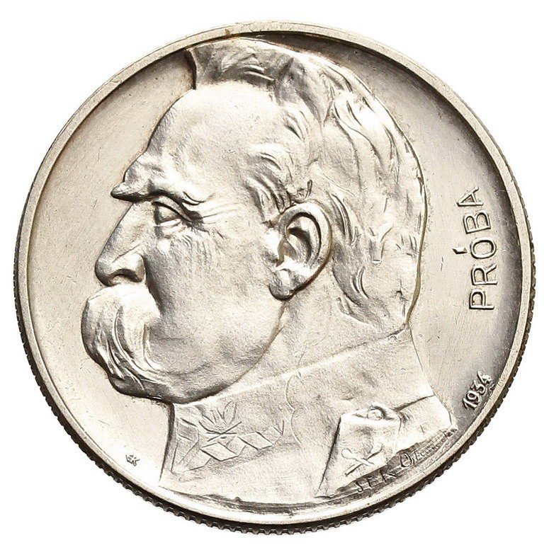 II RP. 5 złotych 1934 Piłsudski, orzeł strzelecki, PRÓBA, srebro