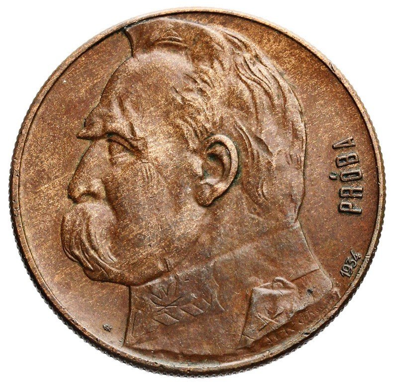 10 złotych 1934, Piłsudski, orzeł strzelecki, PRÓBA, brąz