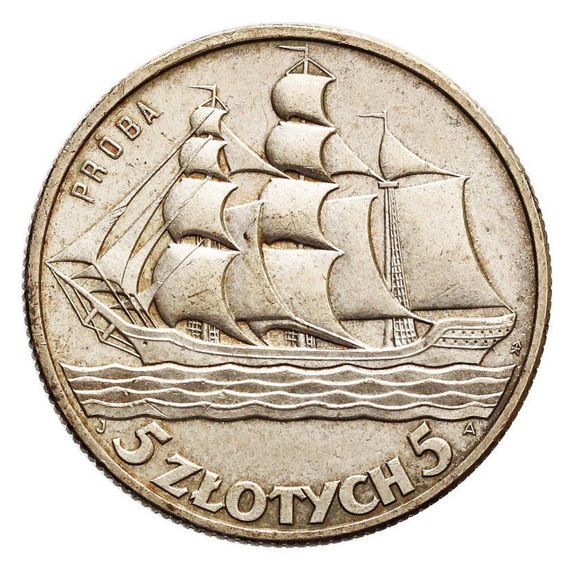 II RP. 5 złotych 1936, żaglowiec, PRÓBA, srebro