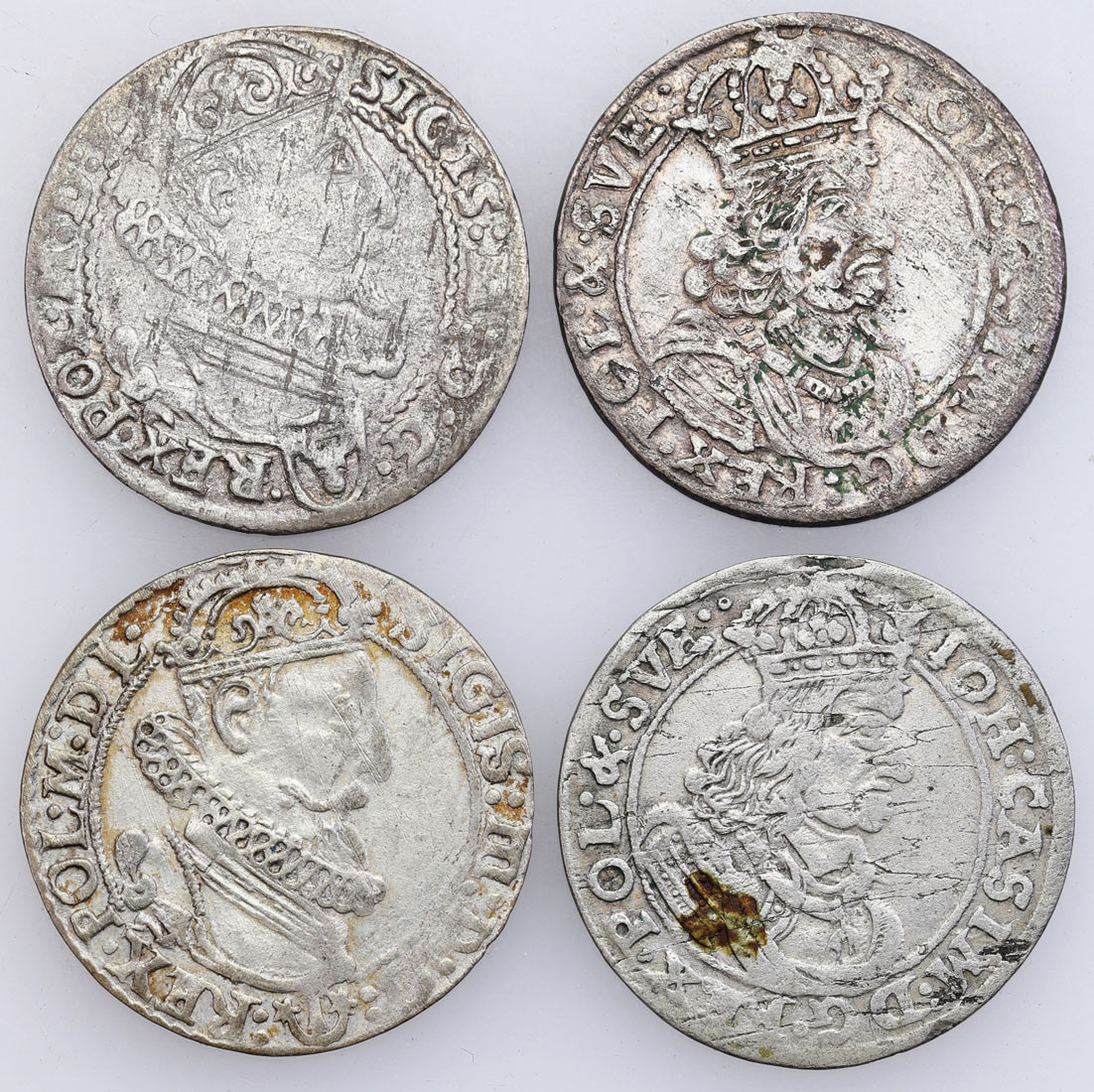 Zygmunt III Waza i Jan II Kazimierz. Szóstak 1623,1625, Kraków, 1660, 1661, Bydgoszcz, zestaw 4 monet