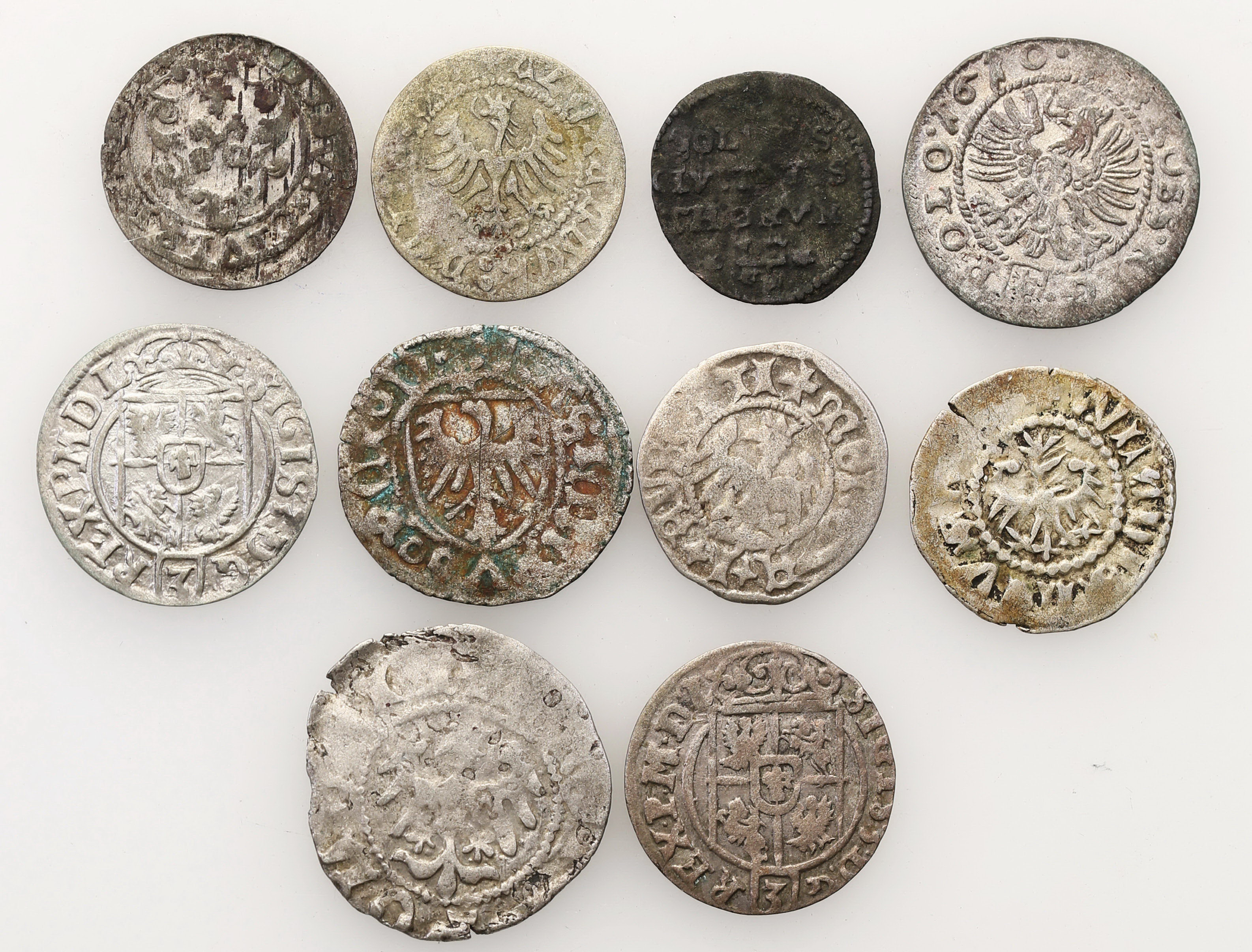 Polska XIV/XVII wiek. Grosz, półgrosz, szeląg, półtorak, zestaw 8 monet