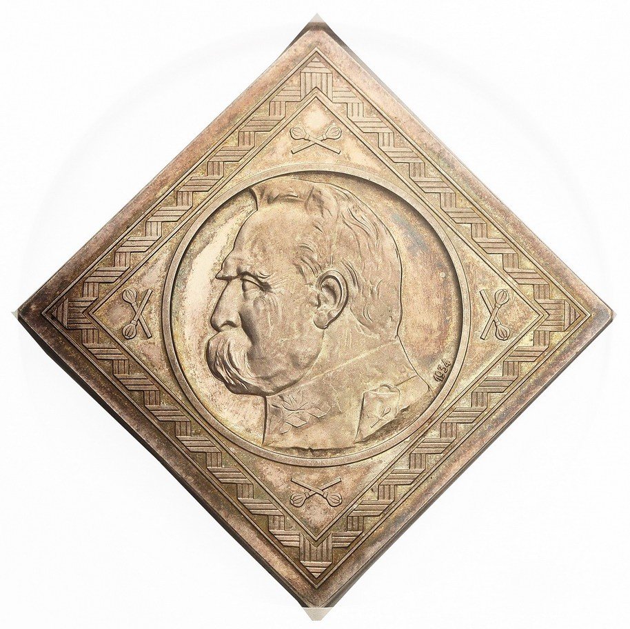 II RP. 10 złotych 1934, Piłsudski, klipa PRÓBA, orzeł strzelecki, NGC PF63 , srebro, stempel lustrzany