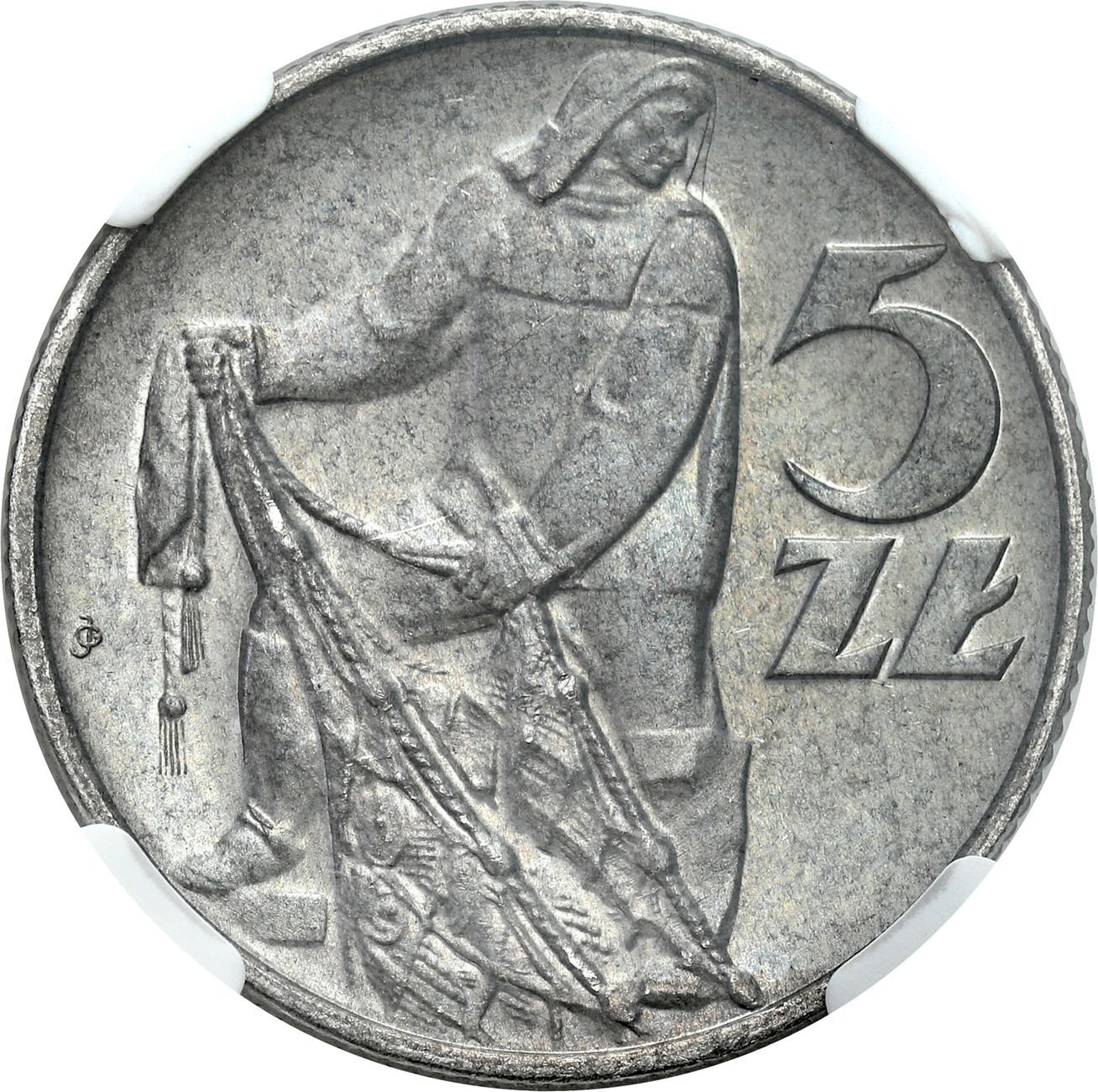 PRL. 5 złotych 1971 Rybak NGC MS64