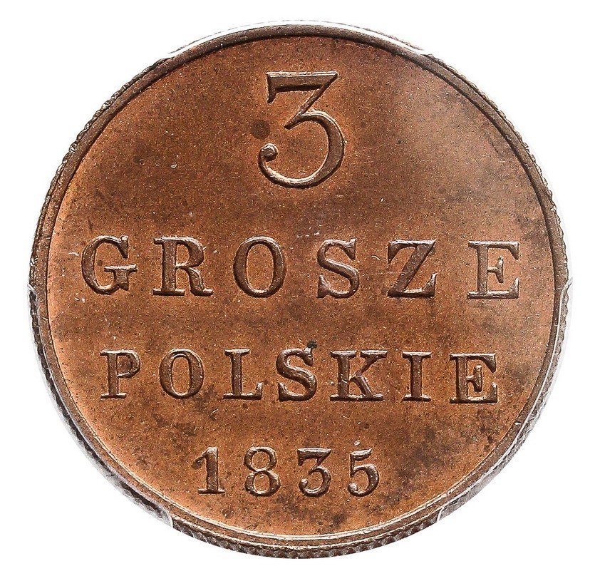 Polska XIX wiek / Rosja. 3  grosze polskie 1835, Warszawa, PCGS MS 65RB