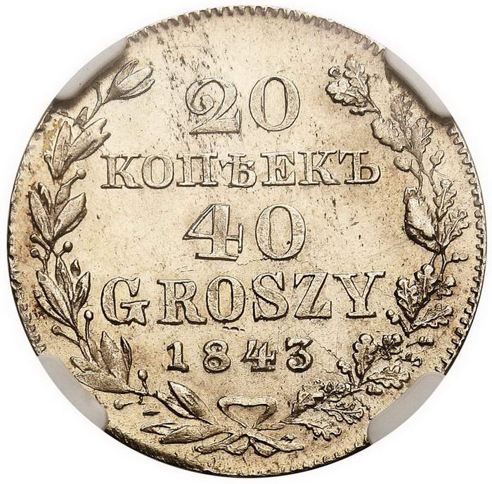 Polska XIX wiek. 20 kopiejek = 40 groszy 1843 MW, Warszawa