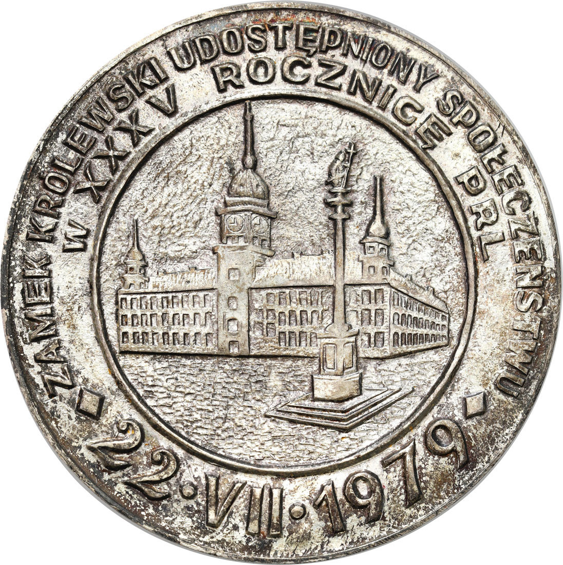 PRL. Medal Udostępnienie Zamku Królewskiego zwiedzającym 1979 w pudełku