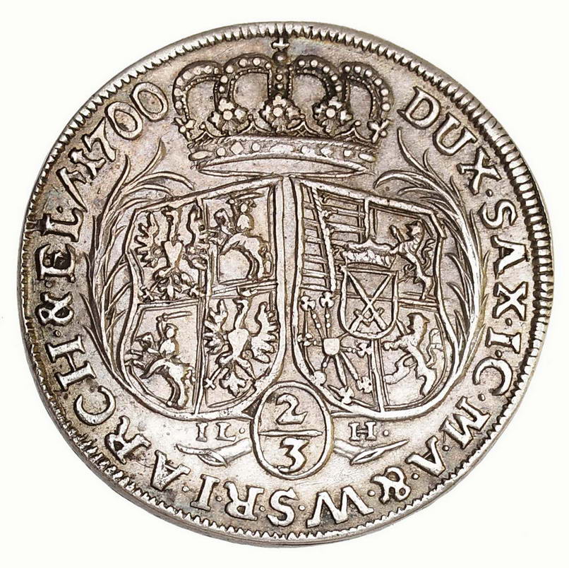 August II Mocny. 2/3 talara (gulden) 1700, Drezno