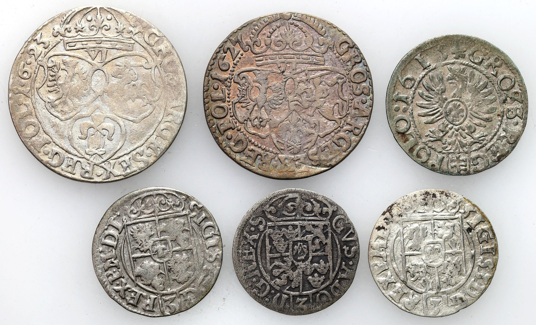 Zygmunt III Waza. Szóstak 1623 i 1627, grosz 1615, półtorak 1620, 1624, 1630 (Gustaw Adolf), zestaw 6 monet