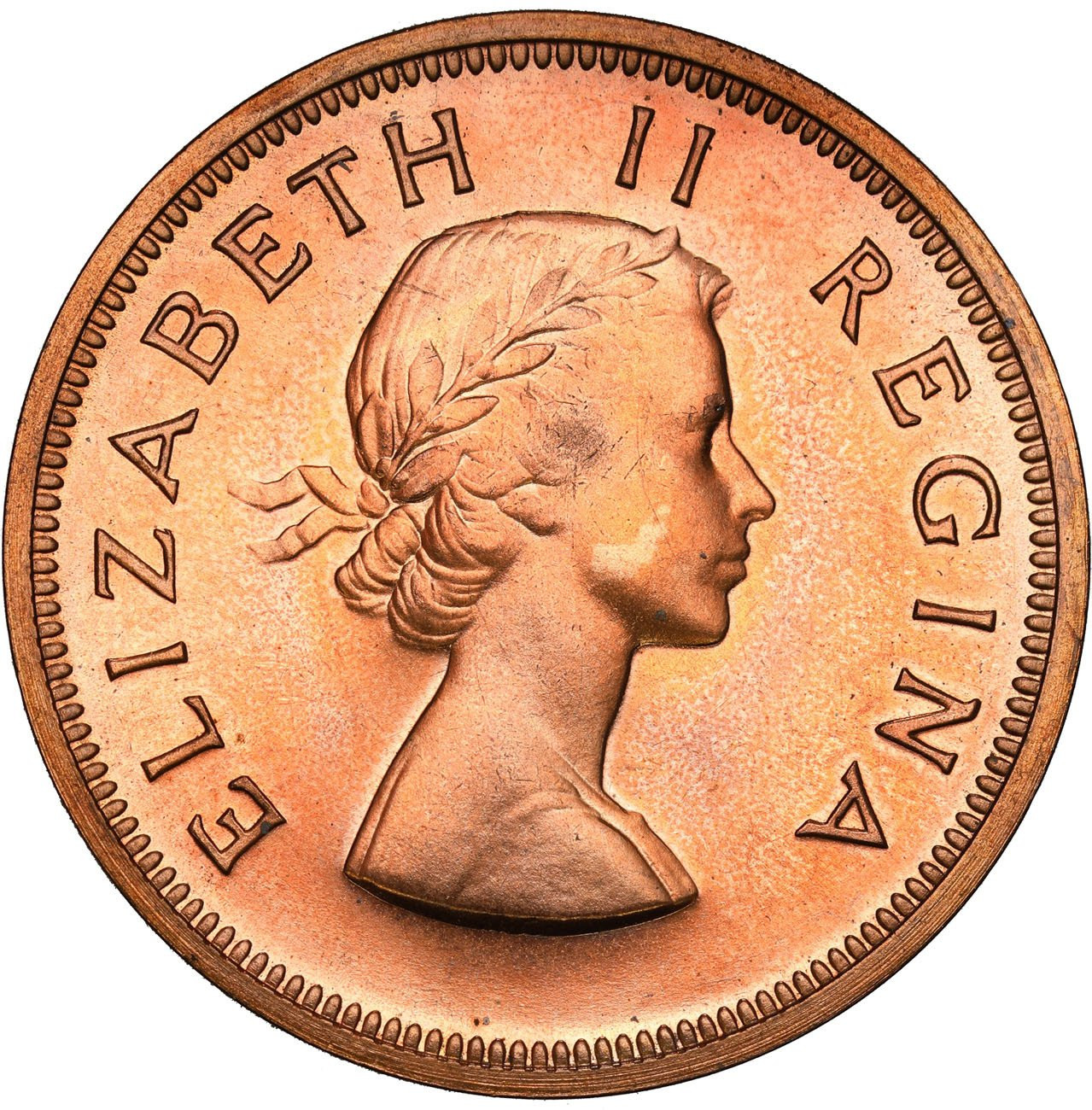 Wielka Brytania dla Republiki Południowej Afryki. Elżbieta II. 1 pens 1953 – STEMPEL LUSTRZANY