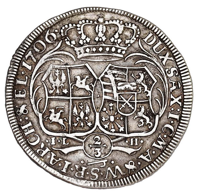 August II Mocny. 2/3 talara (gulden) 1706, Drezno