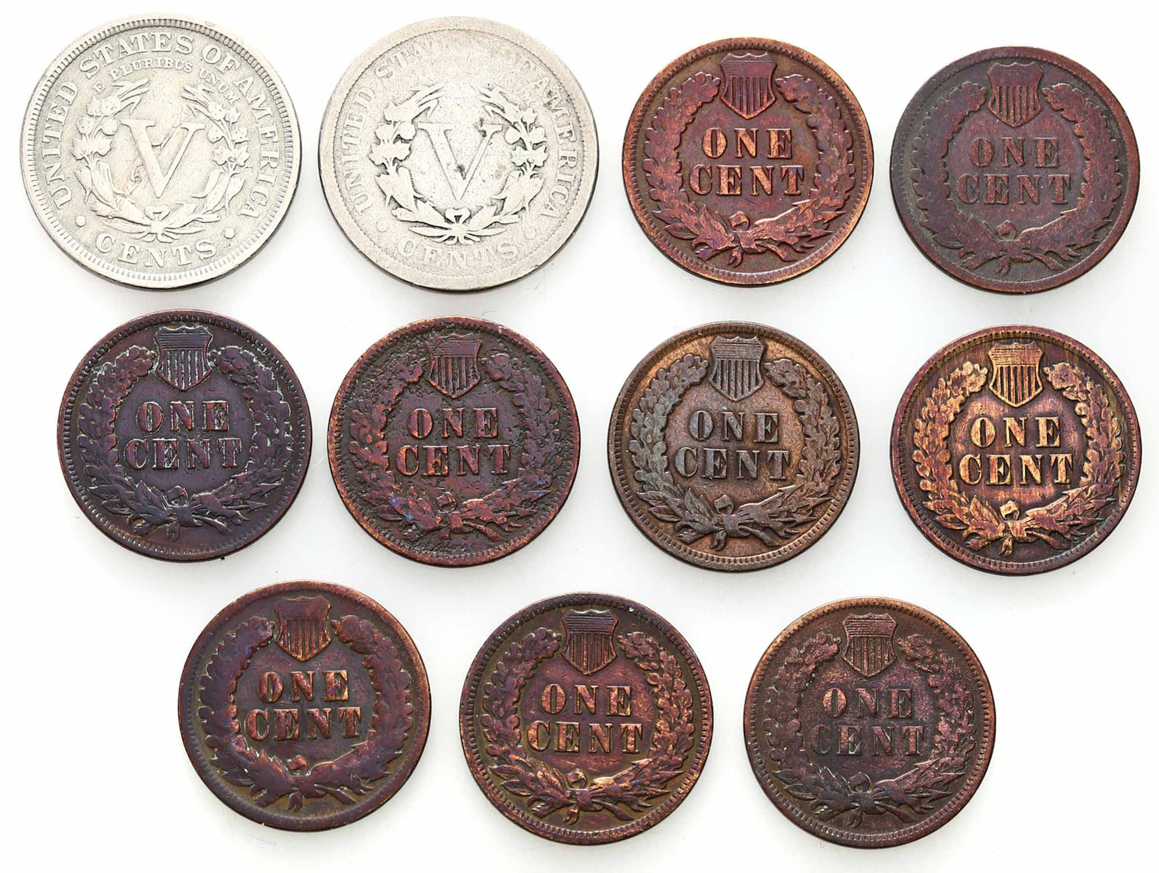 USA. 1 - 5 Centów 1900 - 1910, zestaw 11 sztuk