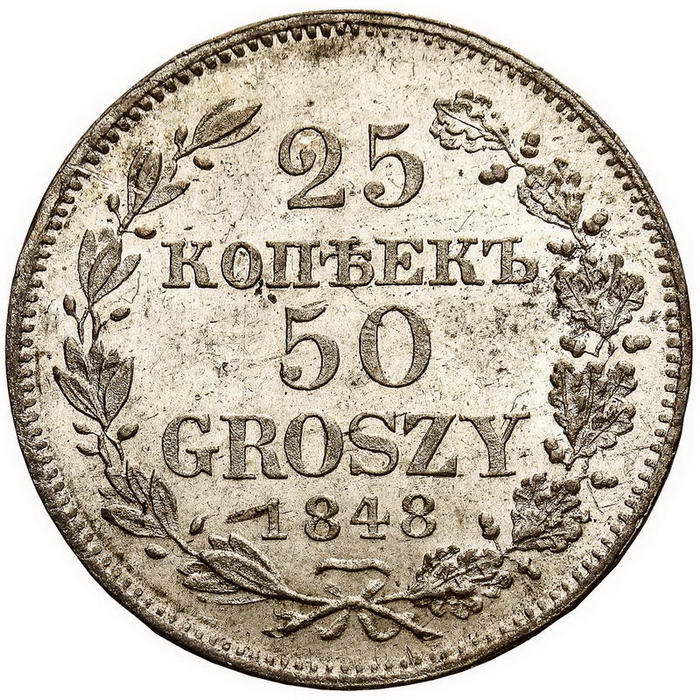 Polska XIX wiek. 25 kopiejek = 50 groszy 1848 MW, Warszawa
