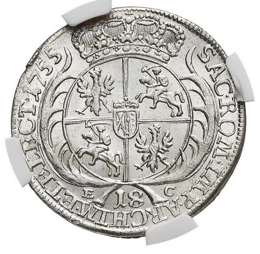 August III Sas. Ort, 18 groszy 1755 EC, Lipsk