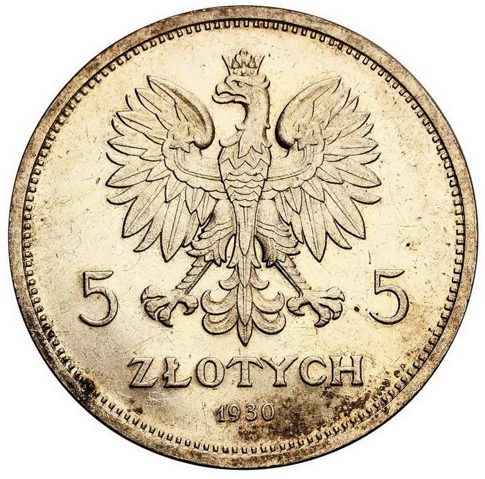 II RP. 5 złotych 1930, Sztandar, stempel głęboki, srebro