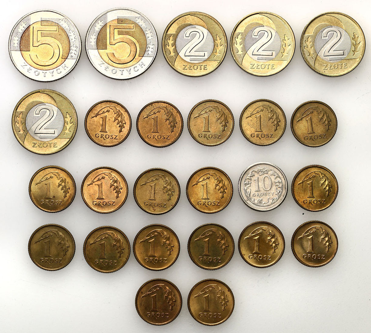 III RP. 1, 10 groszy i 2, 5 złotych 1991-1995, zestaw 25 monet