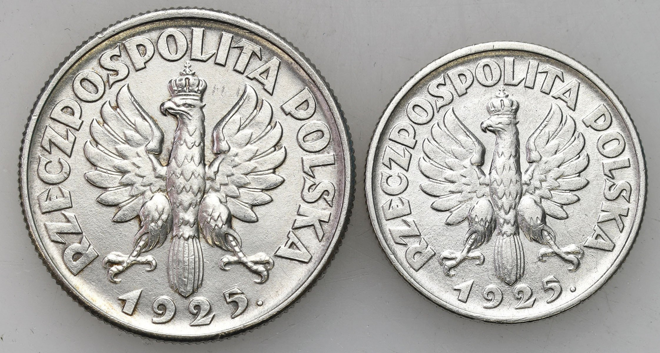II RP. 1 złoty 1925, Londyn, 2 złote 1925 kropka, Londyn, zestaw 2 monet