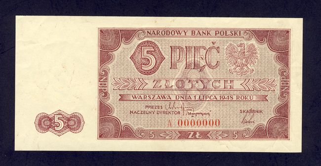 Banknot. Polska. 5 złotych 01.07.1948