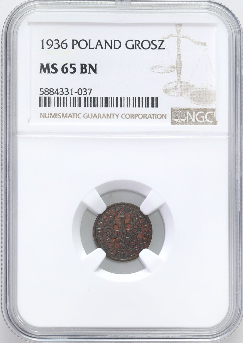 II RP. 1 grosz 1936 NGC MS65 RB