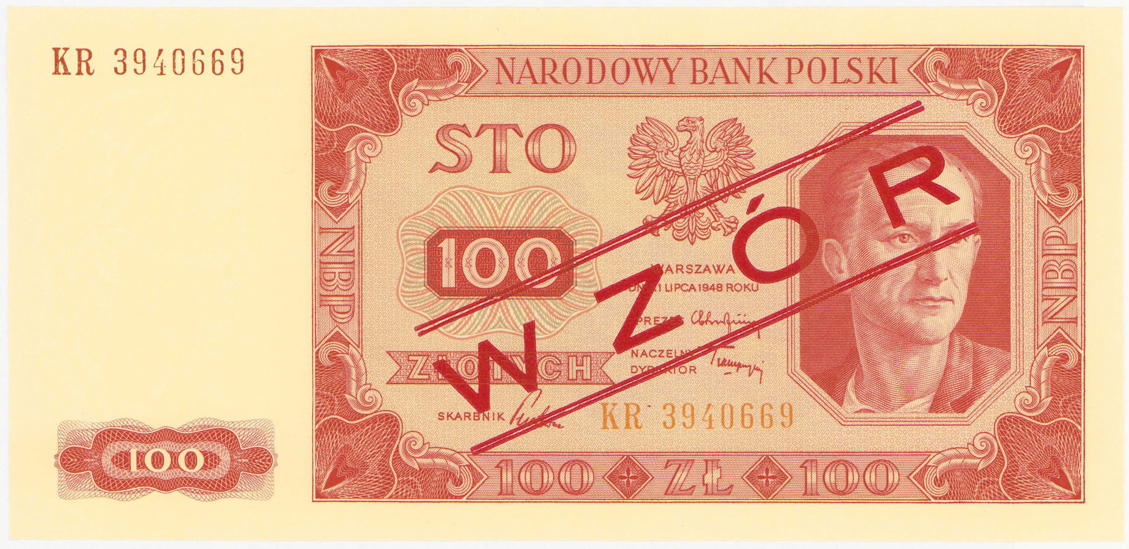 WZÓR 100 złotych 1948 seria KR
