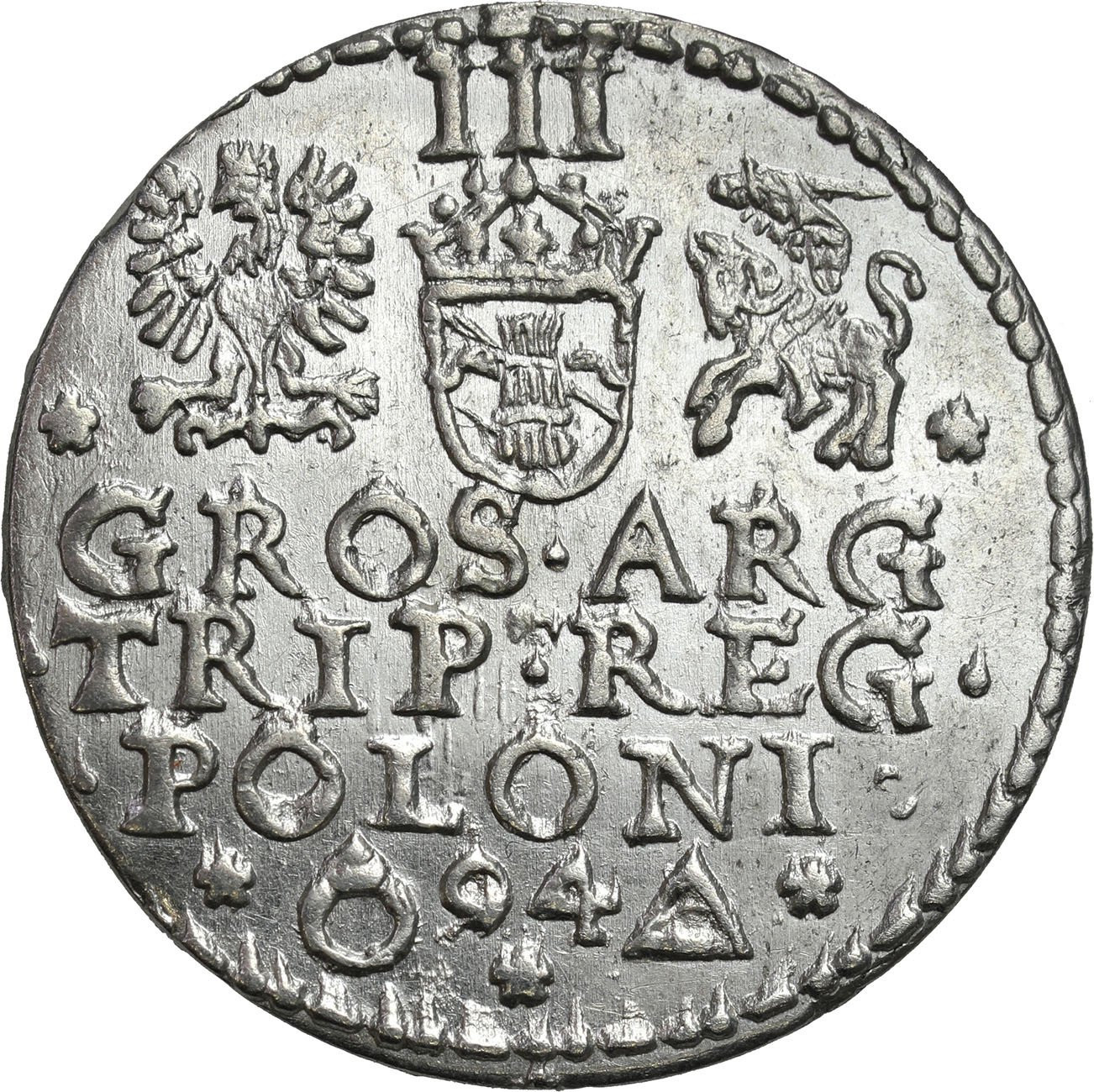 Zygmunt III Waza. Trojak (3 grosze) 1594, Malbork, PIERŚCIENIE – RZADKOŚĆ R3 