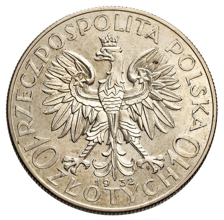 10 złotych 1932, głowa kobiety, PRÓBA, srebro