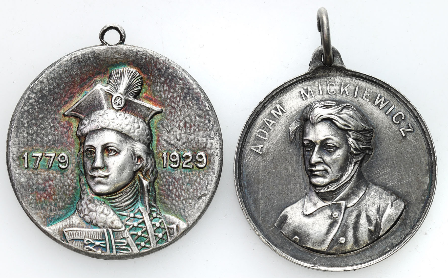Polska pod zaborami i II RP. Medal – Mickiewicz, Pułaski, zestaw 2 sztuk
