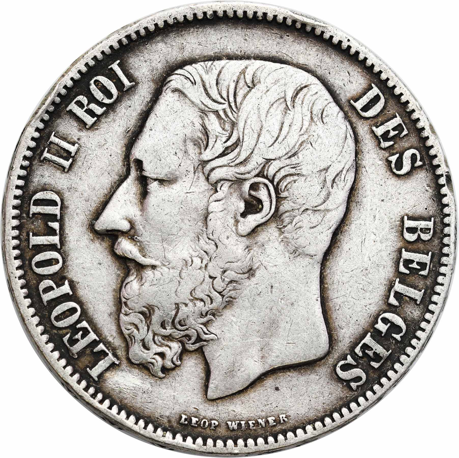  Belgia, Leopold II (1865-1909). 5 franków 1873, Bruksela