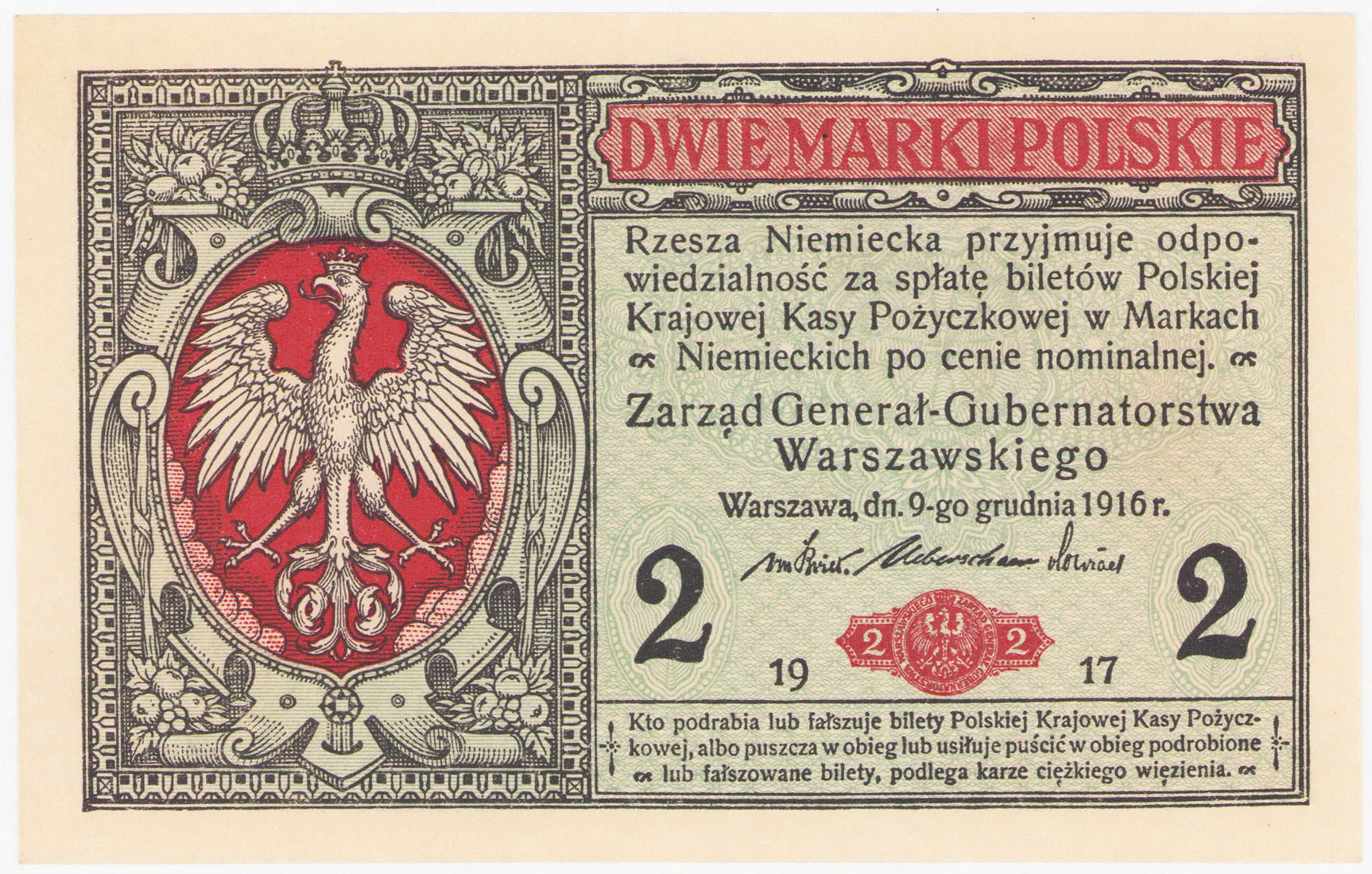 2 marki polskie 1916 seria B, Generał, - PIĘKNE
