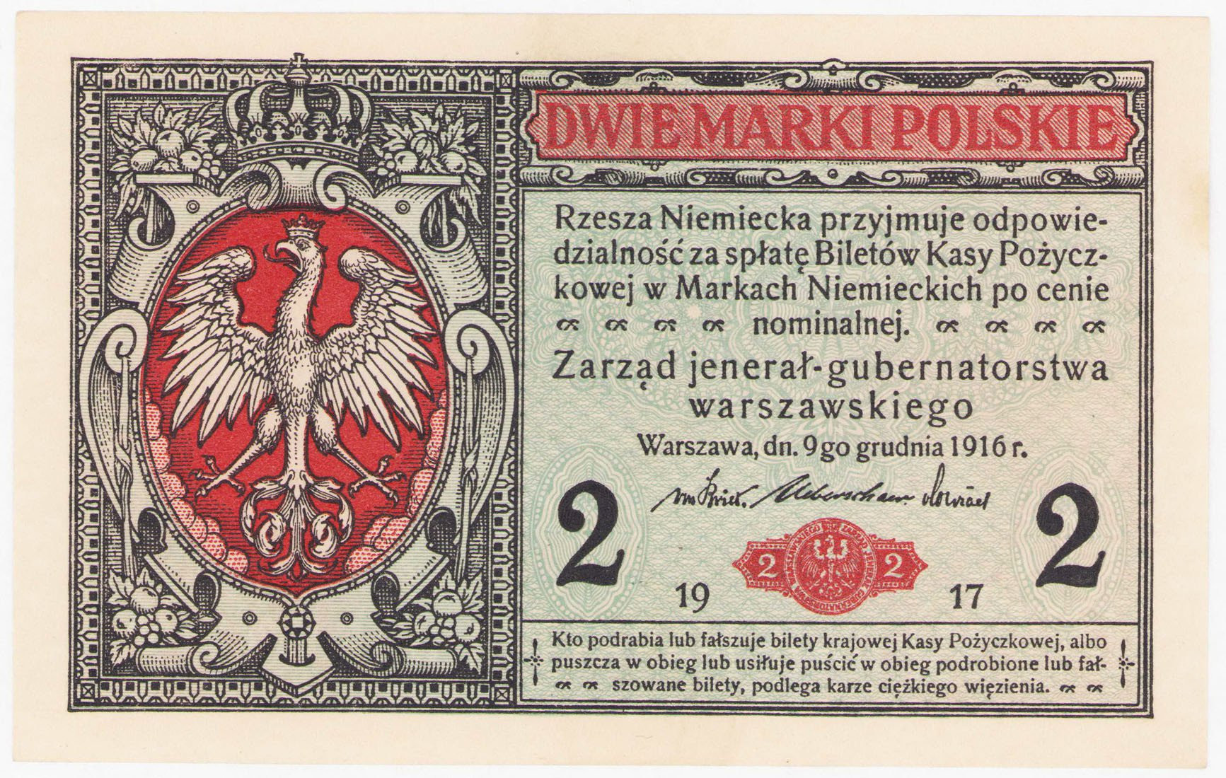 2 marki polskie 1916 seria A, jenerał - RZADKIE