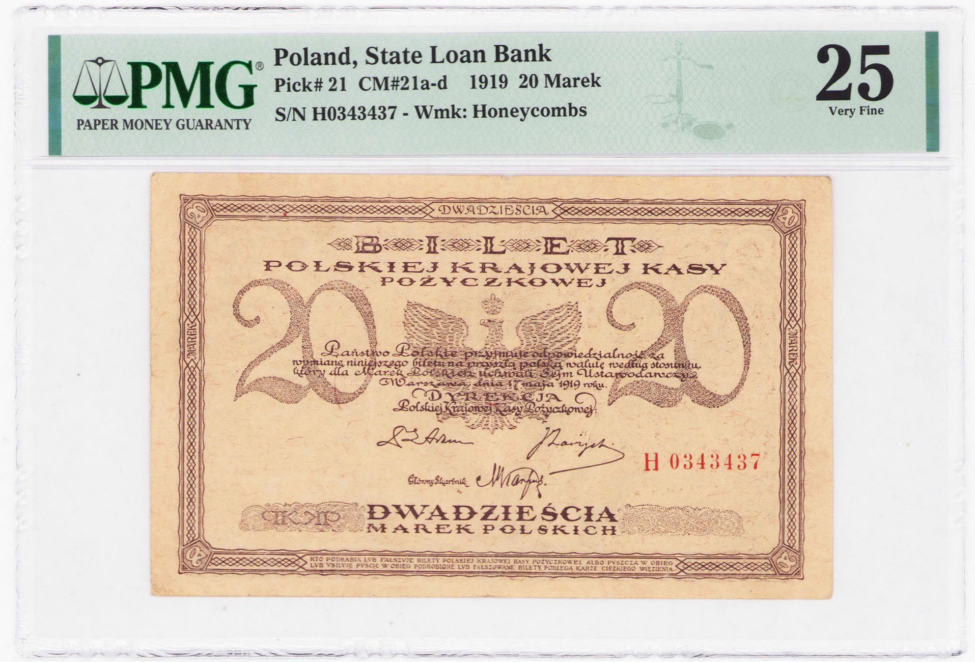 20 marek polskich 1919 seria H, PMG 25 – RZADKIE