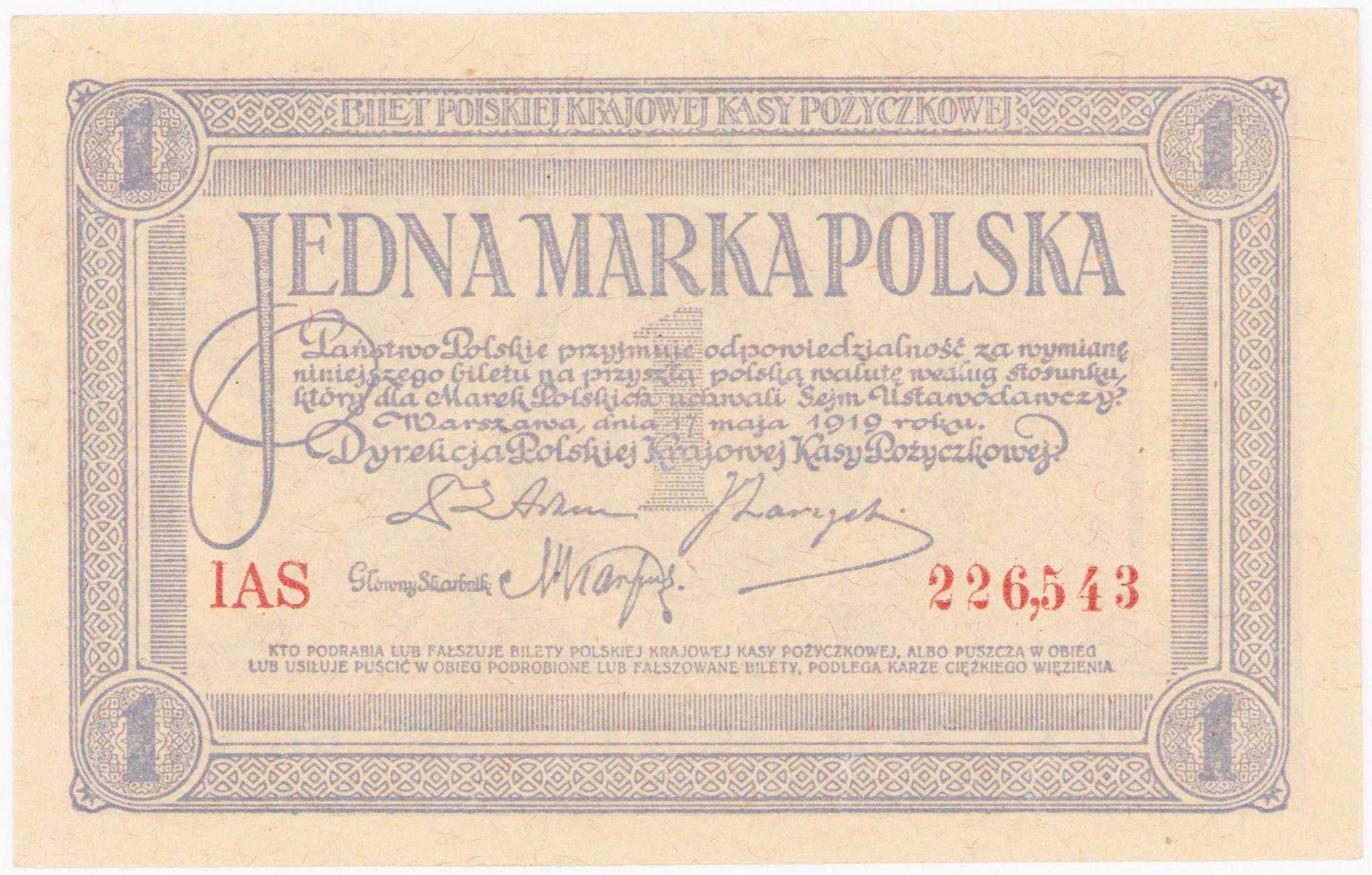 1 marka polska 1919 seria IAS