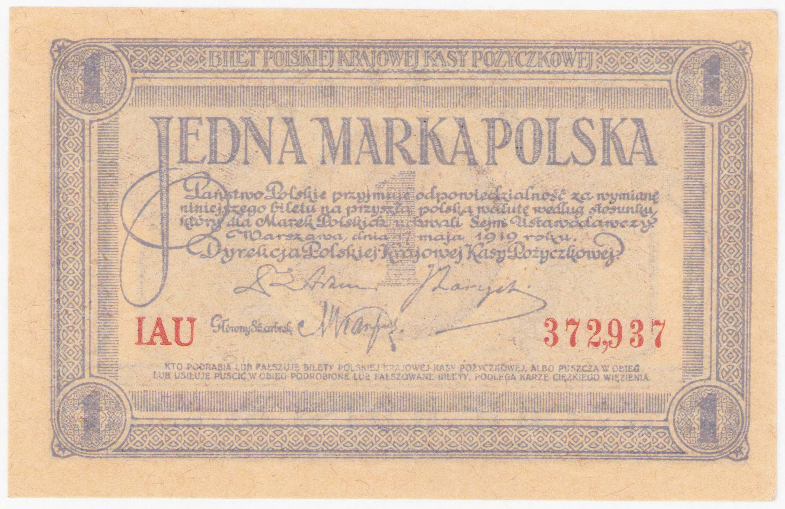 1 marka polska 1919 seria IAU