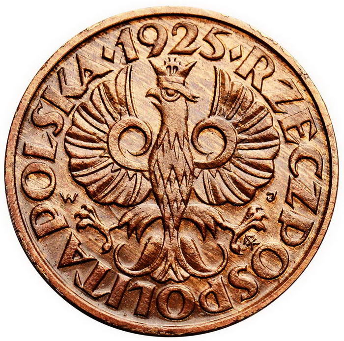 II RP. 2 grosze 1925, PRÓBA, brąz z kolekcji W. Głuchowskiego