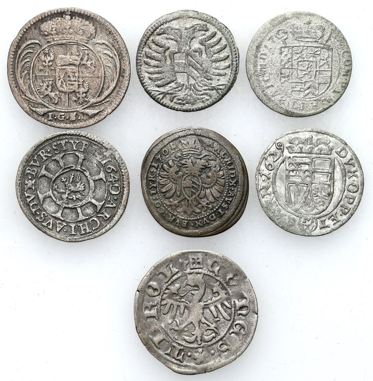 Europa, XVII-XVIII wiek. Krajcar, 1/48 talara, 3 greszele, zestaw 7 monet.