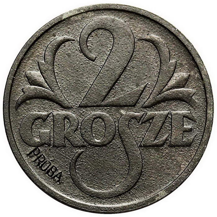 II RP. 2 grosze 1939, PRÓBA, cynk z kolekcji W. Głuchowskiego