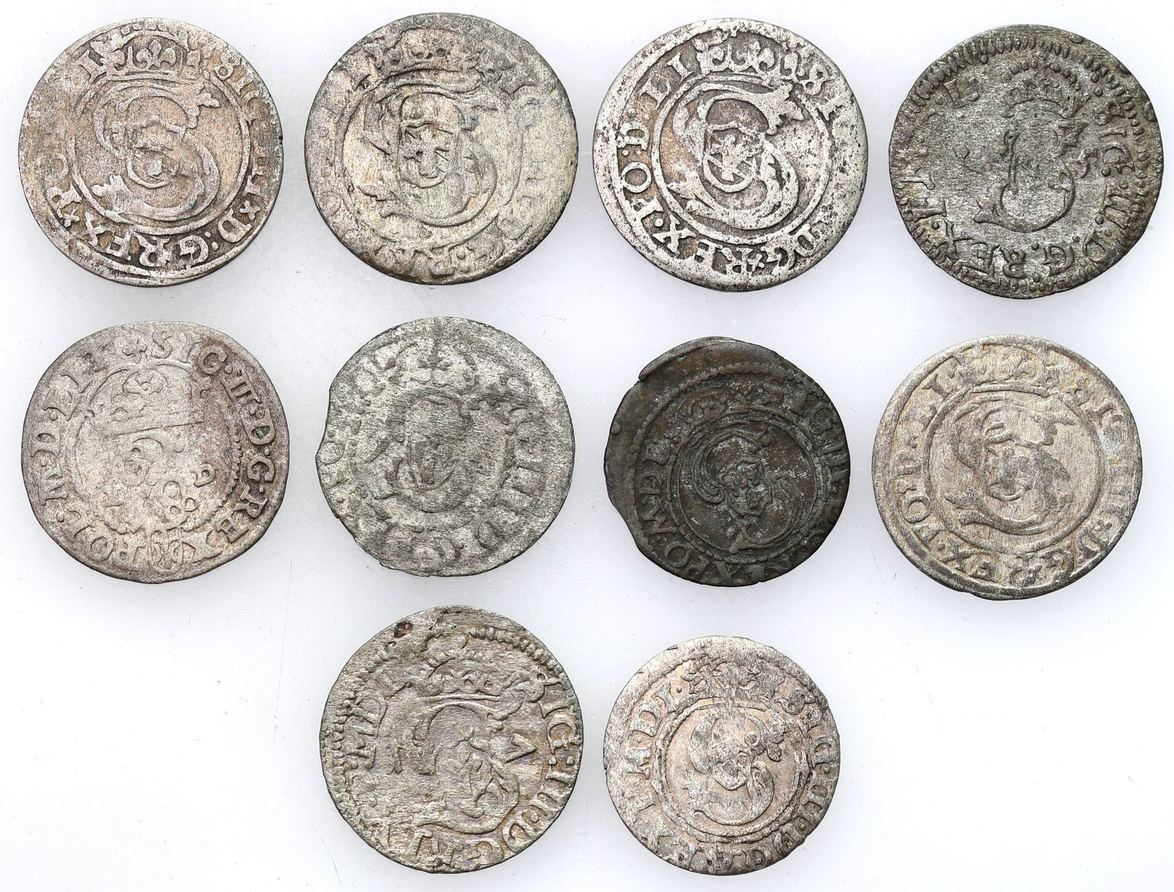 Zygmunt III Waza. Szeląg, Wilno, Ryga, Olkusz, zestaw 10 monet