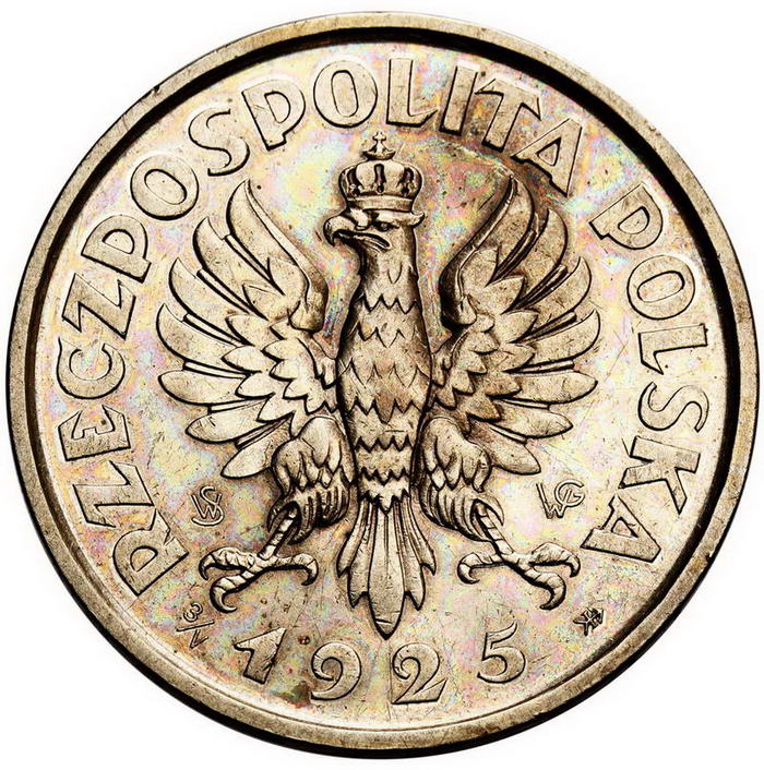 II RP 5 złotych 1925, PRÓBA, Konstytucja SW-WG, srebro z kolekcji W. Głuchowskiego
