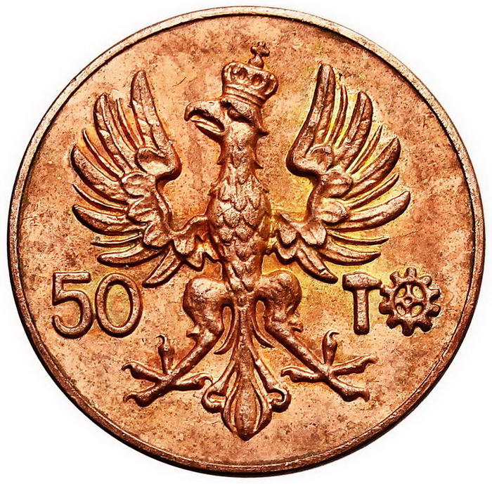 II RP. 50 marek 1923, kobieta z kłosami, PRÓBA, miedź