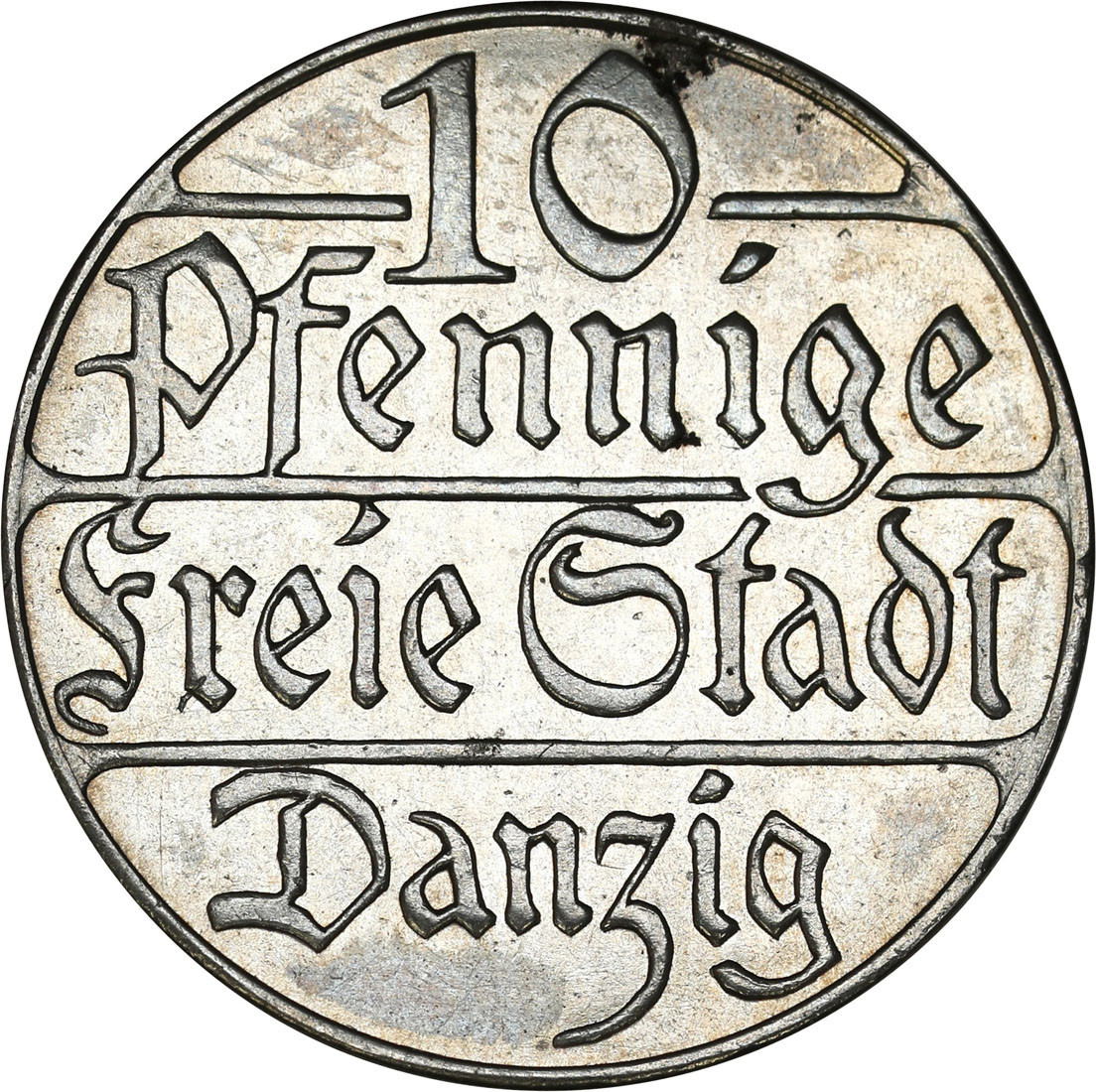 Wolne Miasto Gdańsk/Danzig. 10 fenigów 1923 - STEMPEL LUSTRZANY