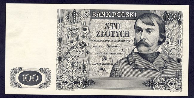 Banknot. Polska. 100 złotych 15 VIII 1939, druk próbny