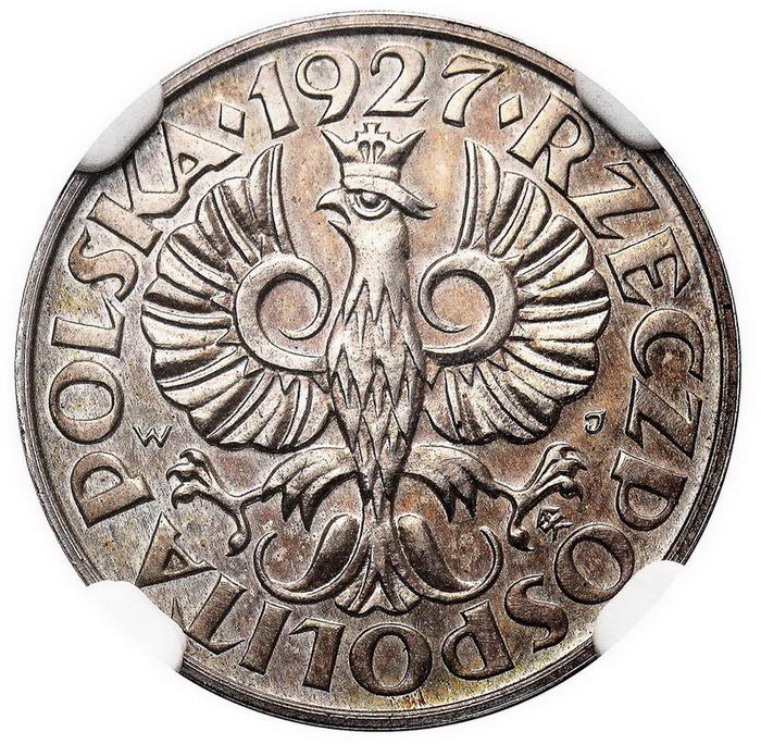 II RP. 2 grosze 1927, PRÓBA, srebro, NGC MS63 z kolekcji Stanisława Herstala