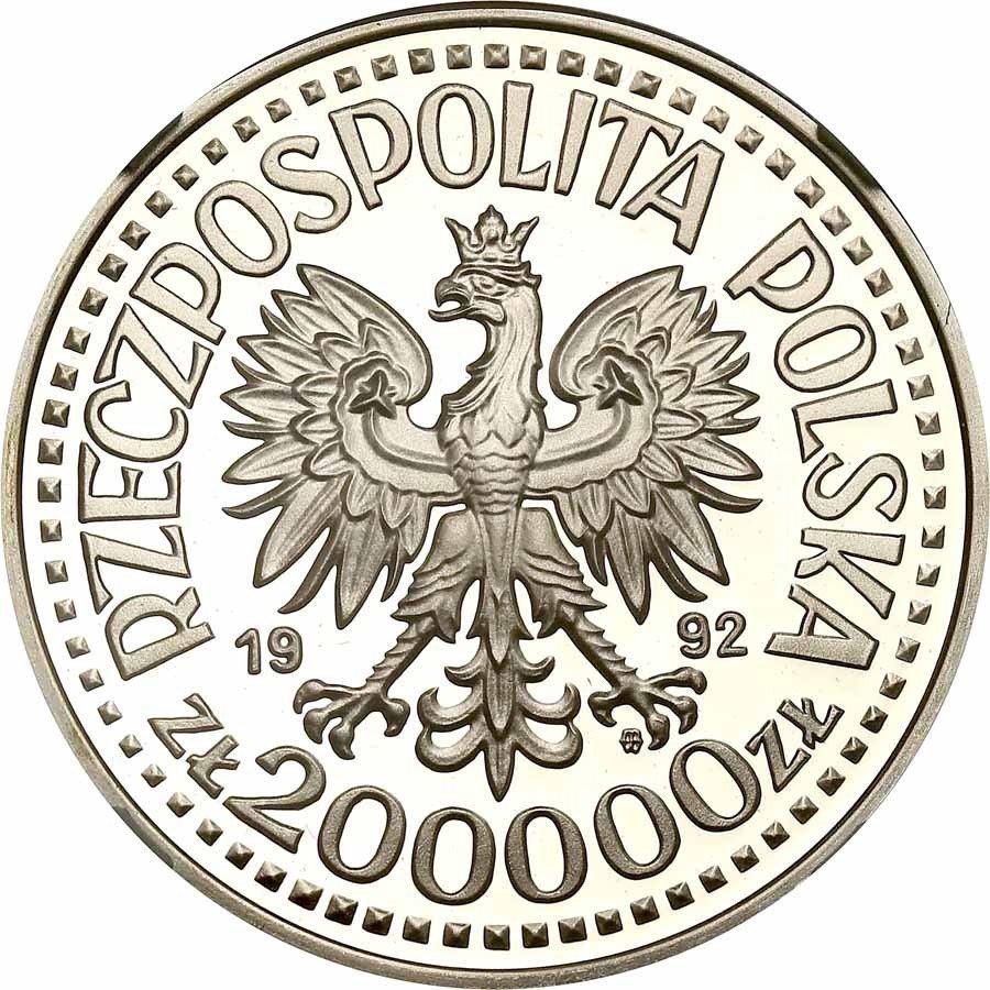 III RP. 200.000 złotych 1992 Władysław Warneńczyk półpostać NGC PF68 ULTRA CAMEO