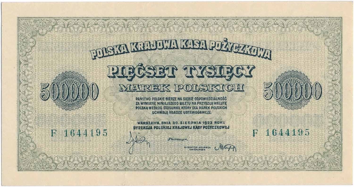 500.000 marek polskich 1923 seria F PMG 58 EPQ