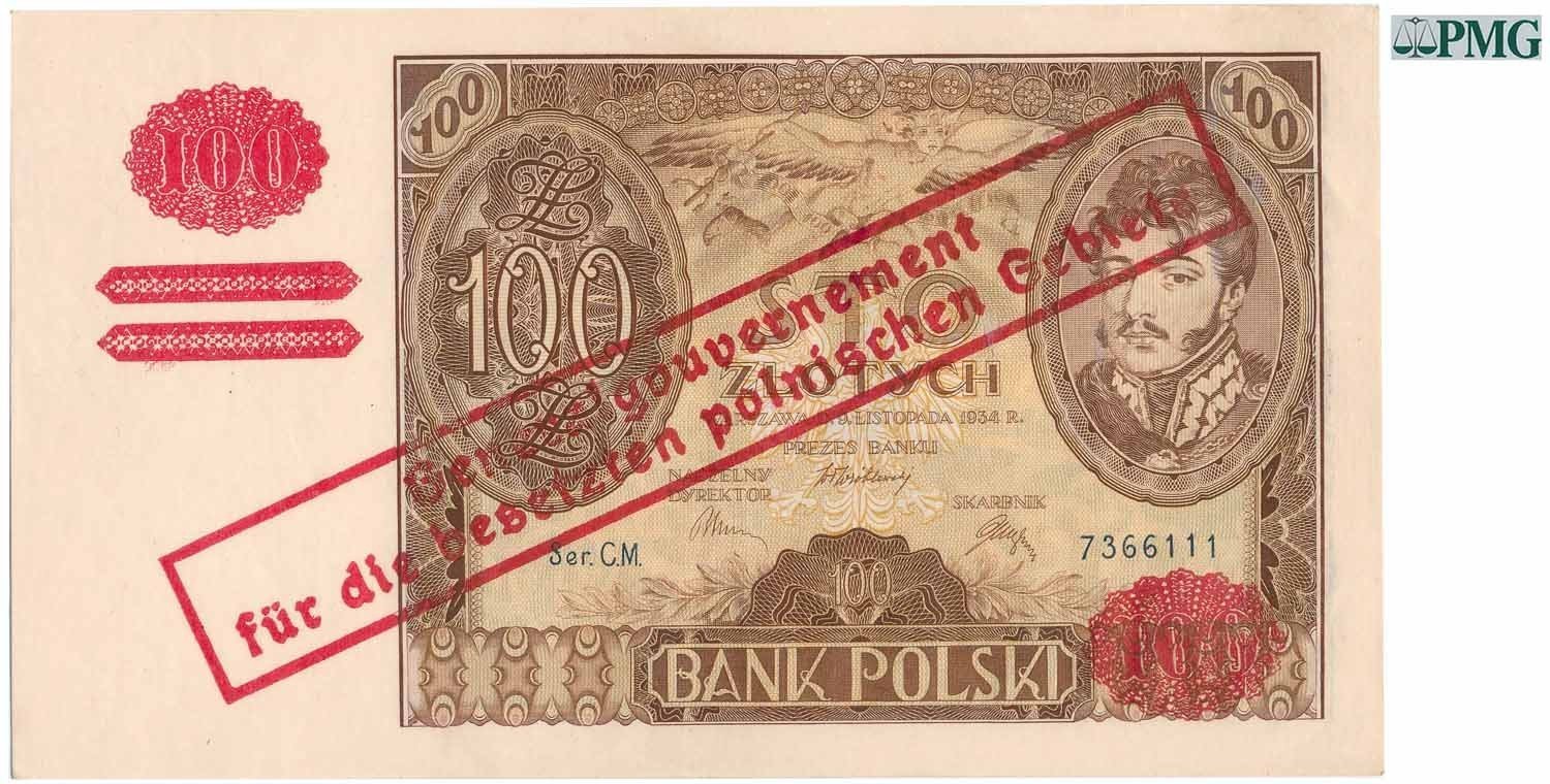 100 złotych 1934 z nadrukiem PMG 55 EPQ