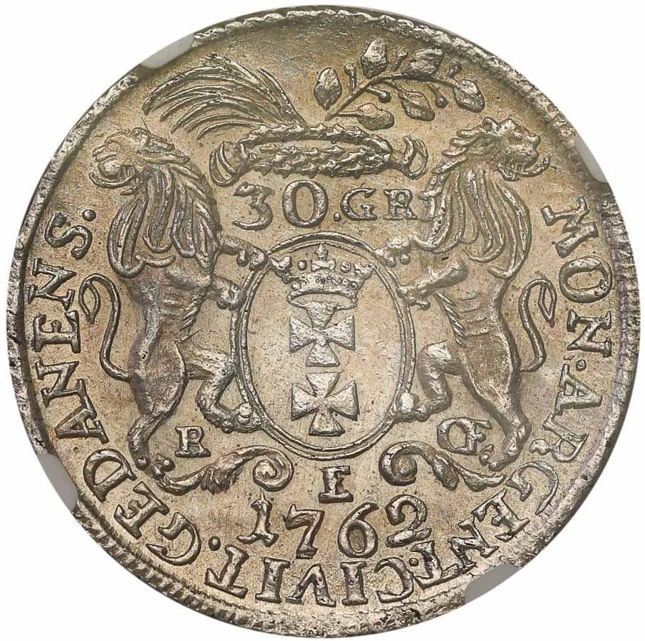 August III Sas. 30 groszy (złotówka) 1762, Gdańsk NGC AU55
