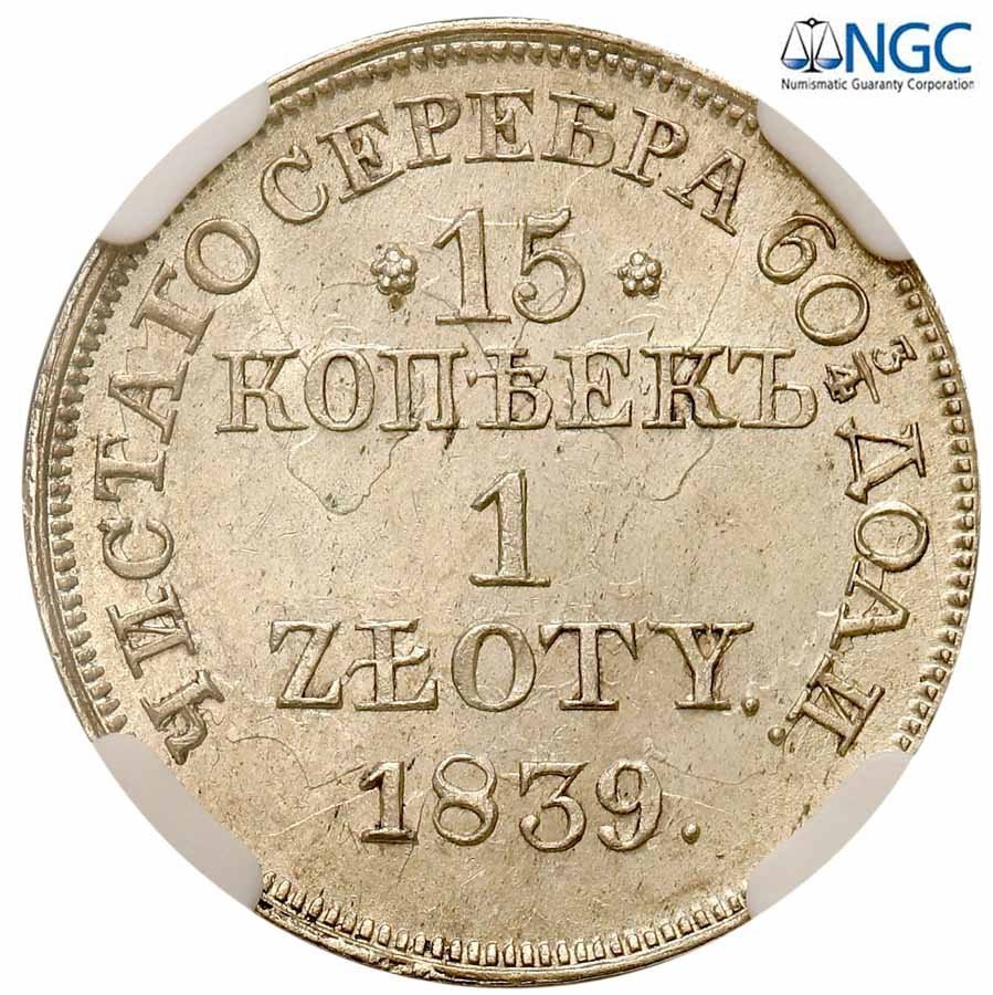 Polska XIX w. / Rosja. 15 kopiejek = 1 złoty 1839, Warszawa NGC MS64