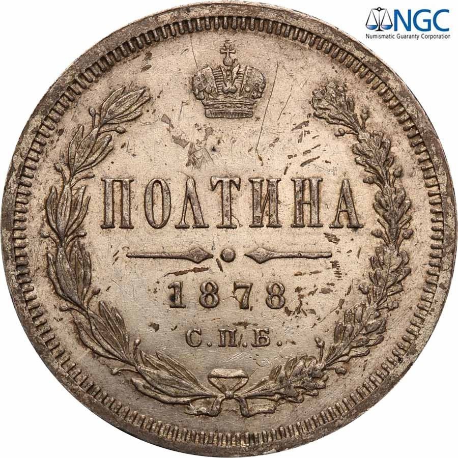 Rosja. Aleksander ll. Połtina (1/2 rubla) 1878 СПБ НФ, Petersburg NGC MS61